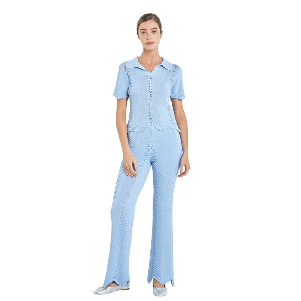 NWT English Factory Crochet Knit Powder Blue Knit Top & Pants Set S JJ2516T